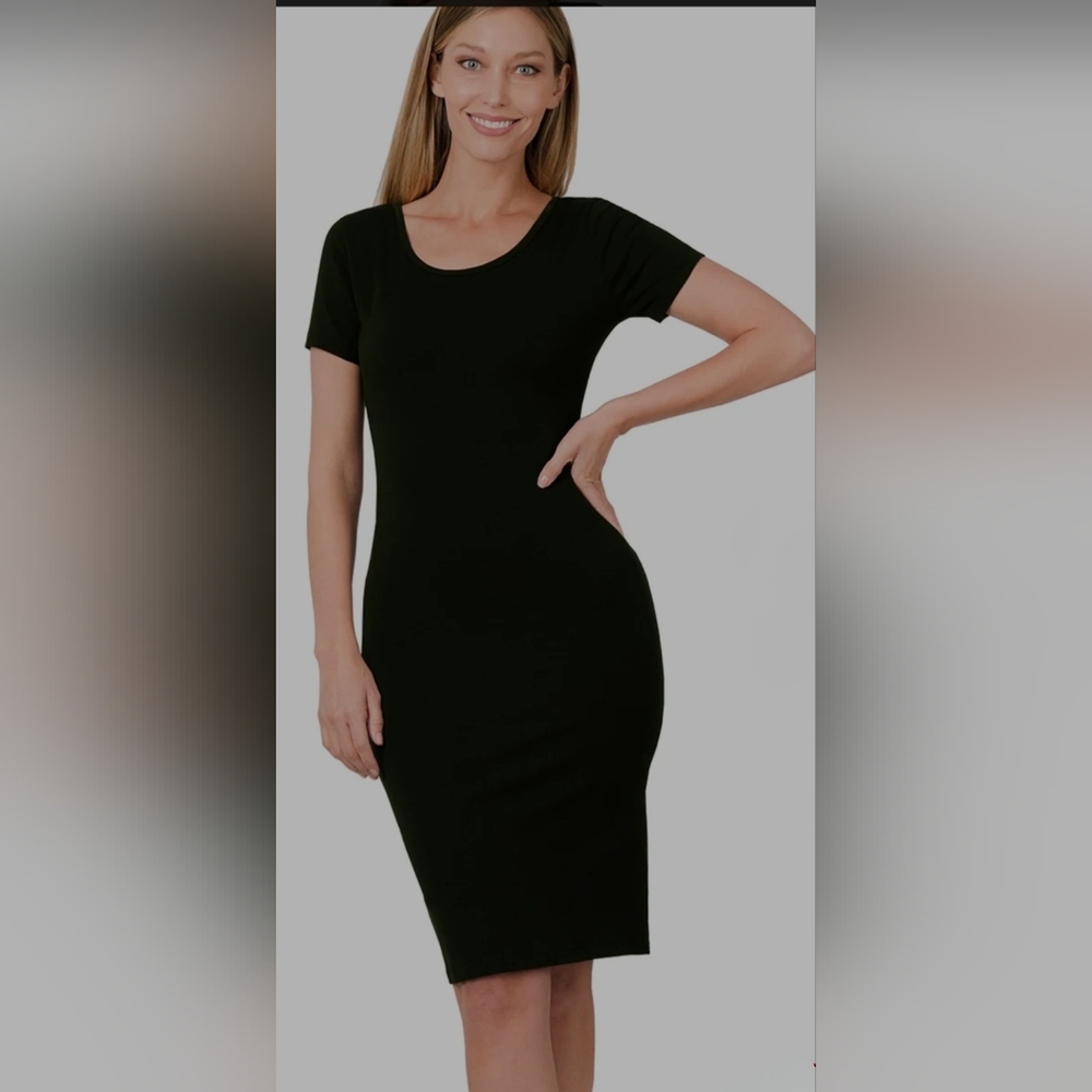Zenana | Women's Short Sleeve Cotton T-Shirt Knee Length Bodycon Midi Dress 